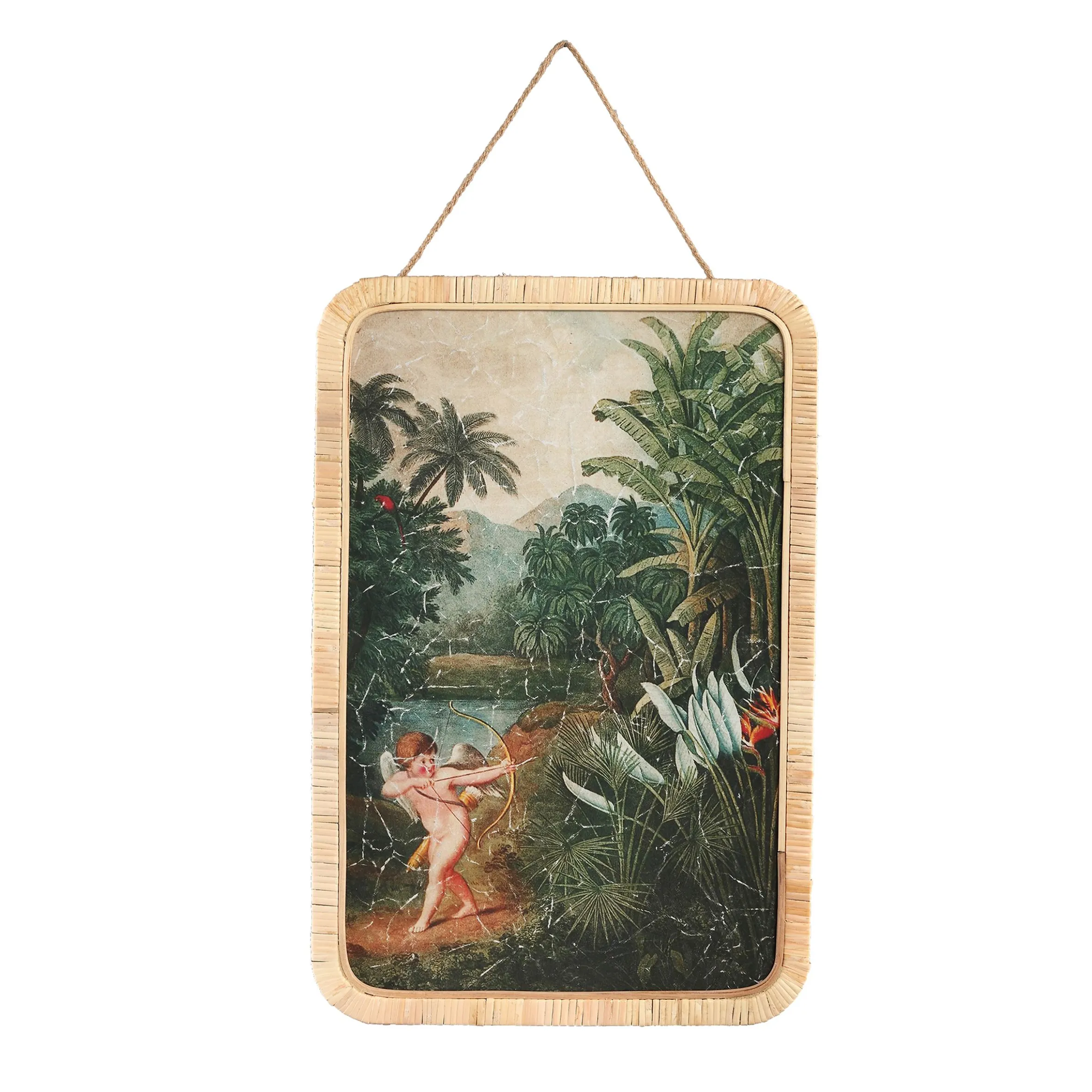 Wandbild Italienische Romantik Flora & Fauna Rattanrahmen Amor